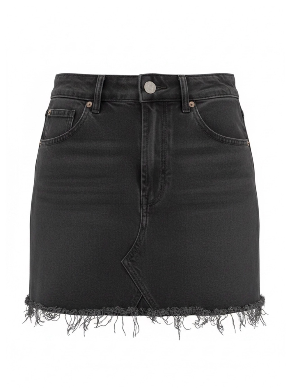 ZARA Charcoal Black Denim Skirt with Frayed Hem